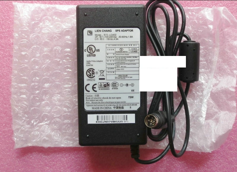 Новый оригинальный 16V 4.5A 4PIN адаптер зарядное устройство для LG Monitor LCA02 Замена 15V