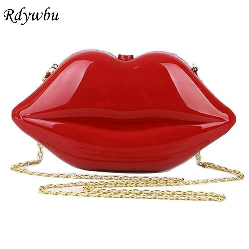 

Rdywbu Women Acrylic Red Lips Evening Clutches Funny Chain Dinner Shoulder Handbag Cell Phone Purse Wedding Party Bolsas SJ189