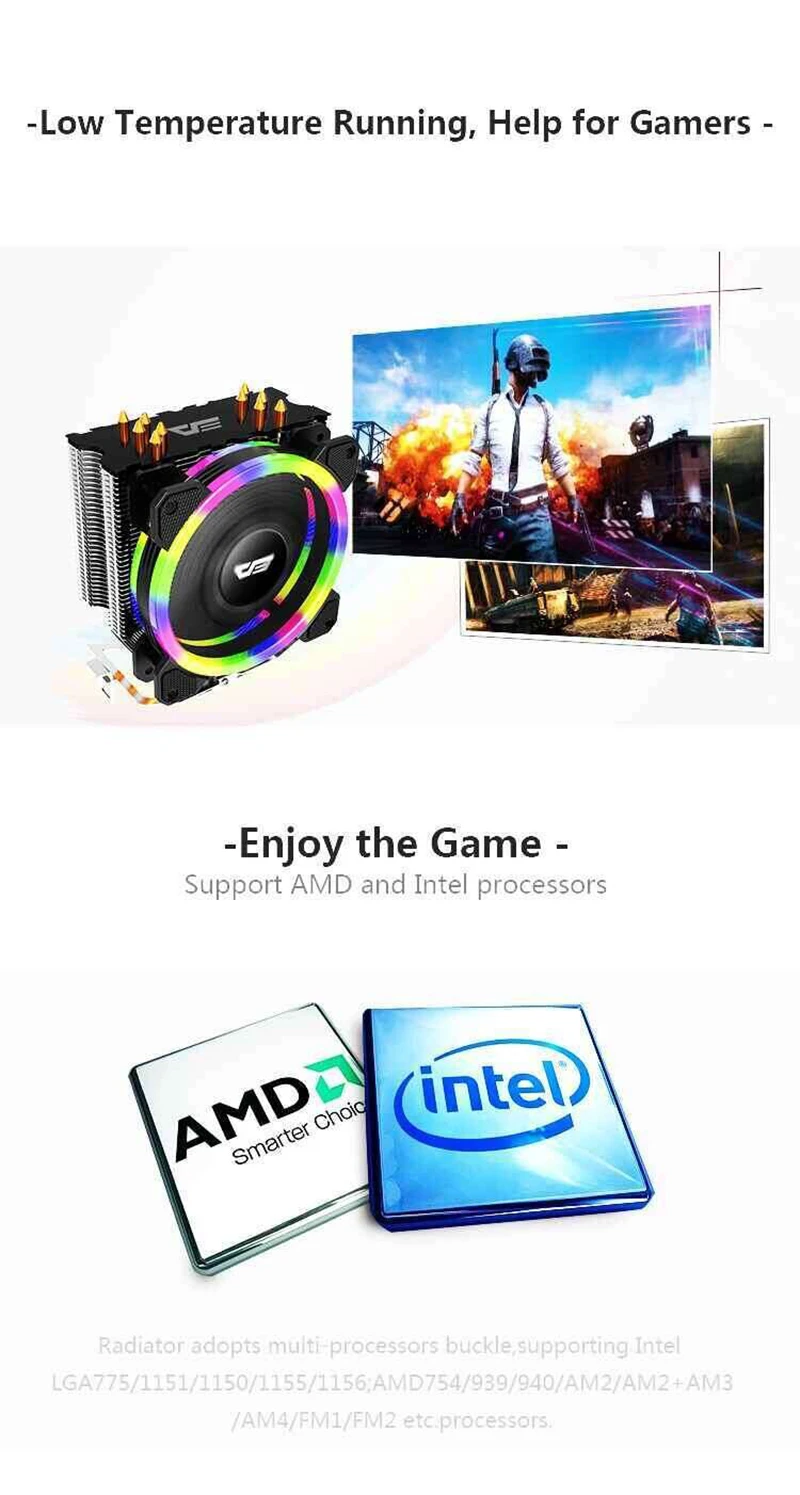 darkFlash Aigo 5 Heatpipes CPU cooler for AMD Intel 775 1150 1151 1155 1156 CPU radiator 120mm CPU fan PC quiet Computer Cooling