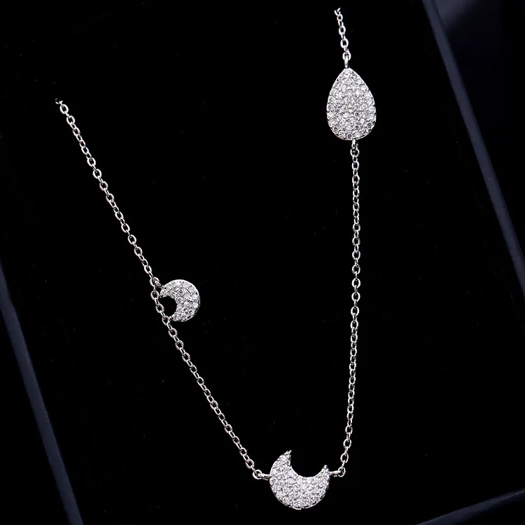 Шокер-ожерелье SWOUR New Fashion Jewelry из белого золота с кристаллами CZ в форме капли воды и луны. Простой, но привлекательный дизайн для женщин. S371 на.