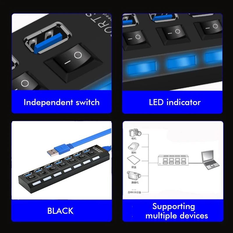 USB 3 0 концентратор 4/7 порт несколько высокая скорость 5 Гбит/с вкл/выкл.