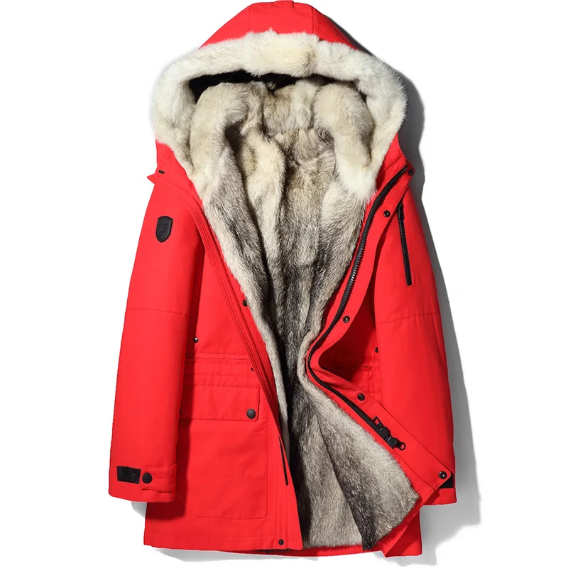 2019 Роскошная зимняя меховая парка мужской Тренч длинное пальто для снежной