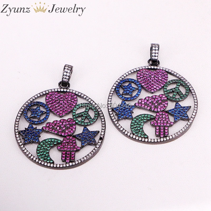 5 нитей ZYZ314-3998 модные украшения сверкающие руки Star Moon Pave фианит женский кулон для