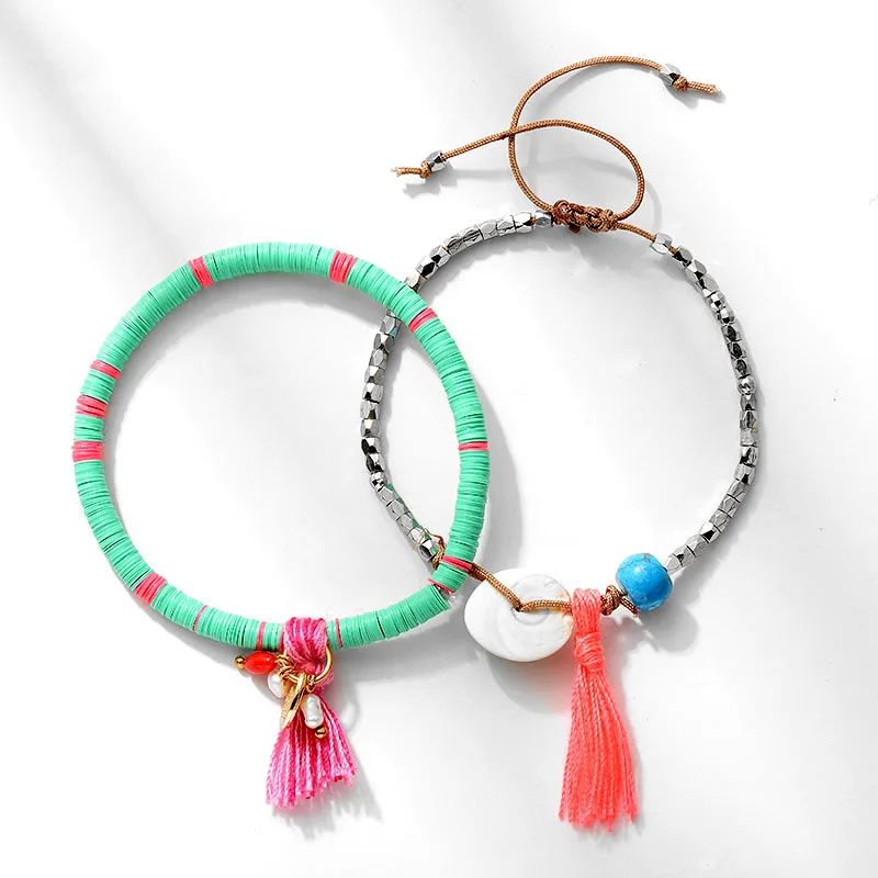 Европа 2 шт Летний Пляжный Браслет Женская Модная бижутерия Красочный Шарм для