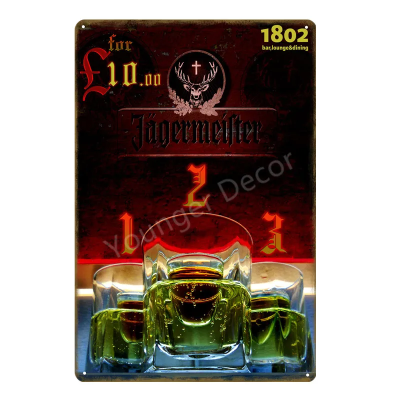 YD0035 Спиртовой напиток Jagermeister голова оленя плакат Классическая Настенная Наклейка домашний бар Декор винтажная металлическая табличка виски вино жестяная вывеска YD002 - Цвет: YD0035