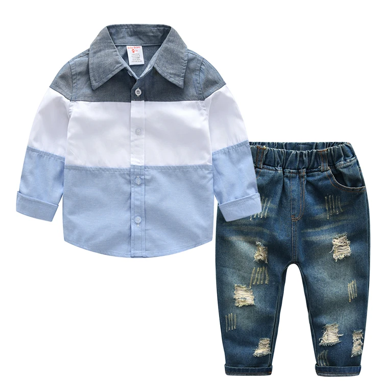 Children Boys clothing sets 2019 Spring Casual Plaid Tops shirt +Jeans 2 Pieces Handsome guy Kids Clothes Outfits | Детская одежда и