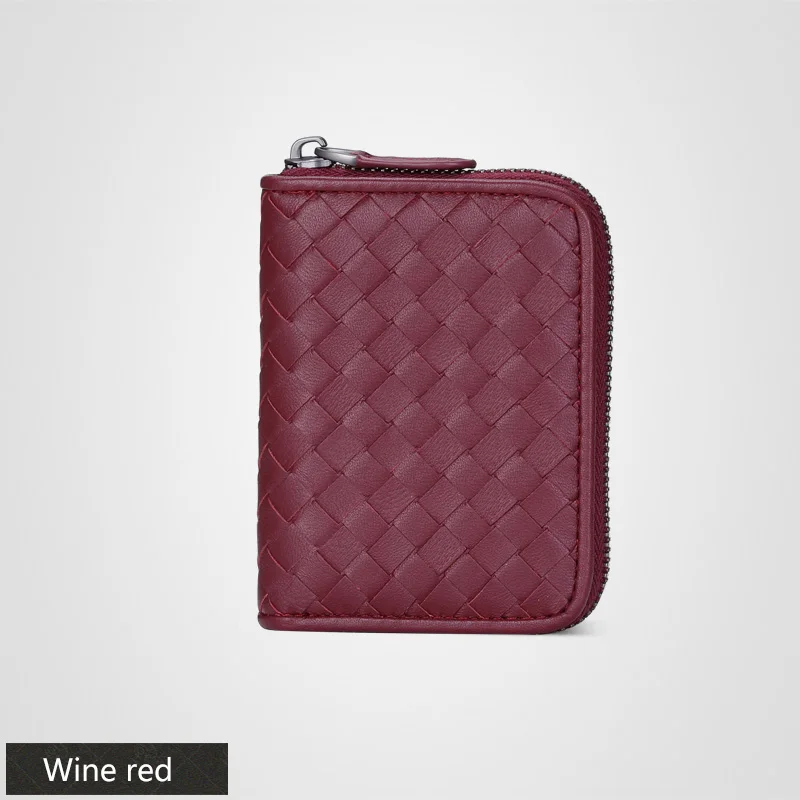 Wine red Женский кошелек ручной работы из овечьей кожи на молнии с отделением для карт, мини кошелек для монет из натуральной кожи, женские кошельки - Цвет: Wine red