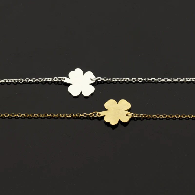 10pcs/lot Four Leaf Lucky Clover Bracelet For Women Bijoux Mujer Link Chain Stainless Steel Charm Shamrock Jewelry|bracelets for|charm braceletclover