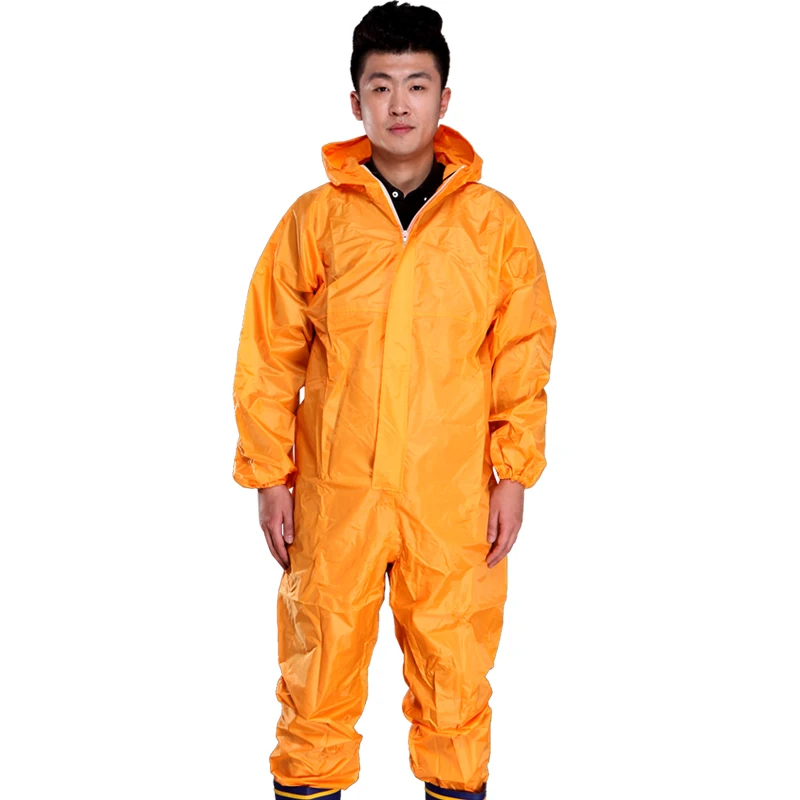 orange yellow Мужские Водонепроницаемые комбинезоны с капюшоном, дождевые комбинезоны, рабочая одежда, пыленепроницаемый мужской дождевик, спецодежда, защитные костюмы M-XXXL - Цвет: orange yellow