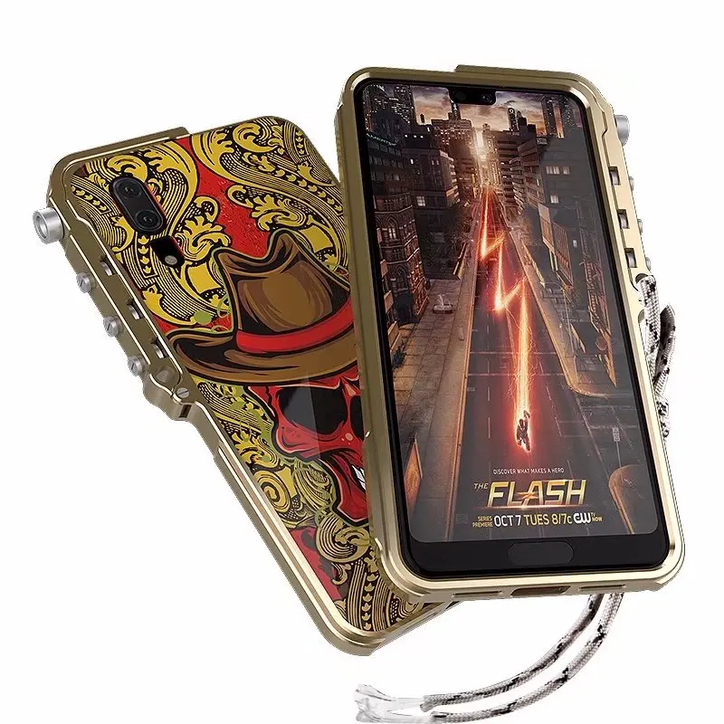 

Luxury Skull Glitter Aluminum Metal Frame+hard Pc Armor Full Body Protective Back Phone Case For Huawei P20 Pro Cover Funda Coqu