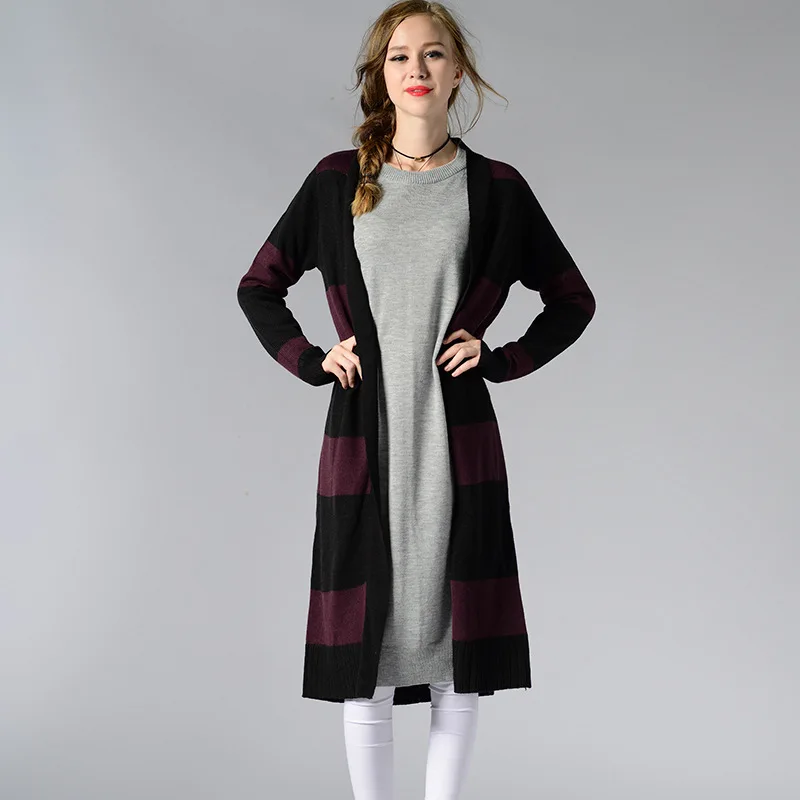 2019 осень и зима женский вязаный свитер кардиган полосатая одежда офисная Дамская