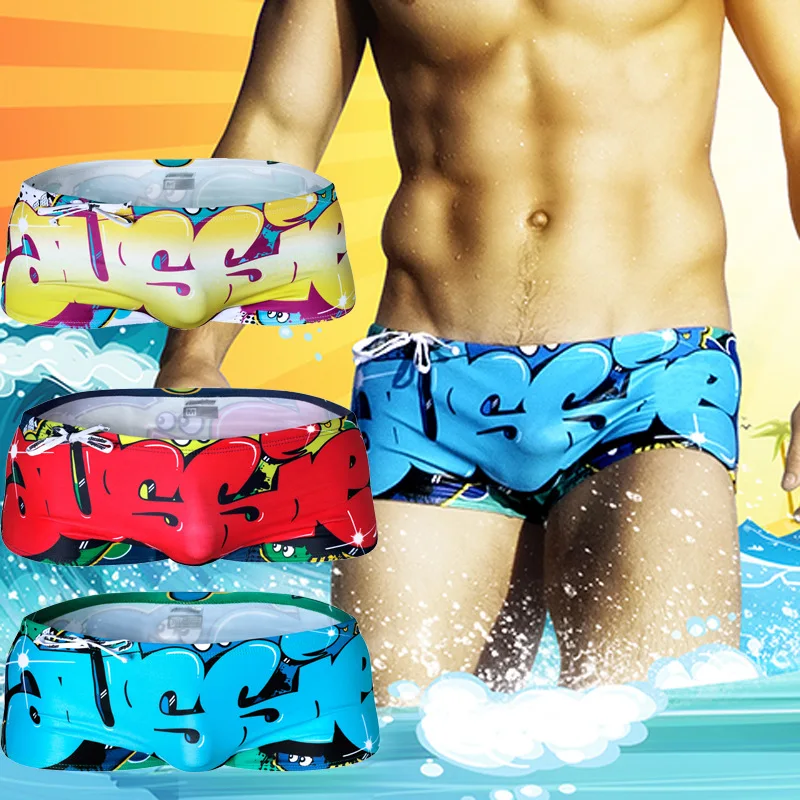 Новый мультфильм печать сексуальный купальники берег гея плавки мужские боксеры