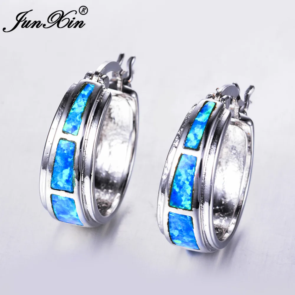 JUNXIN синие и белые огненные опаловые Серьги серебряного цвета серьги кольца для