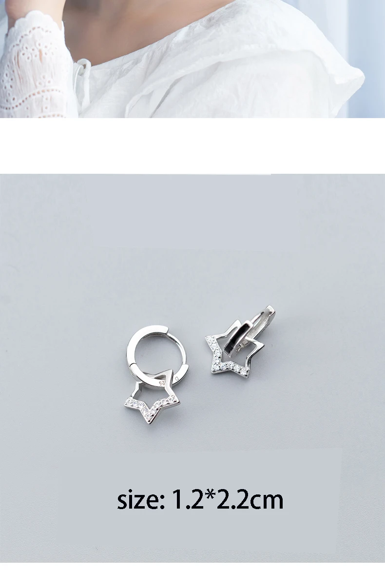 LINDAJOUX, 925 пробы, серебряные, красивые, с цирконием, звезда, круглые серьги-гвоздики для женщин, S925 Серебряные, маленькие серьги-гвоздики