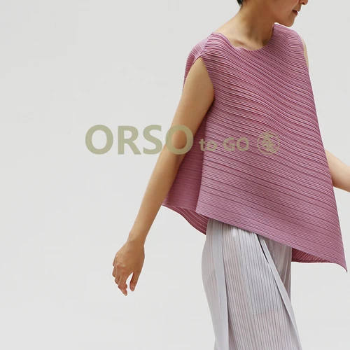 Специальные плиссированные женские черные топы высокого качества l Нерегулярные Повседневные свободные футболки летние женские без рукавов с круглым вырезом Однотонная футболка Топ - Цвет: Розовый