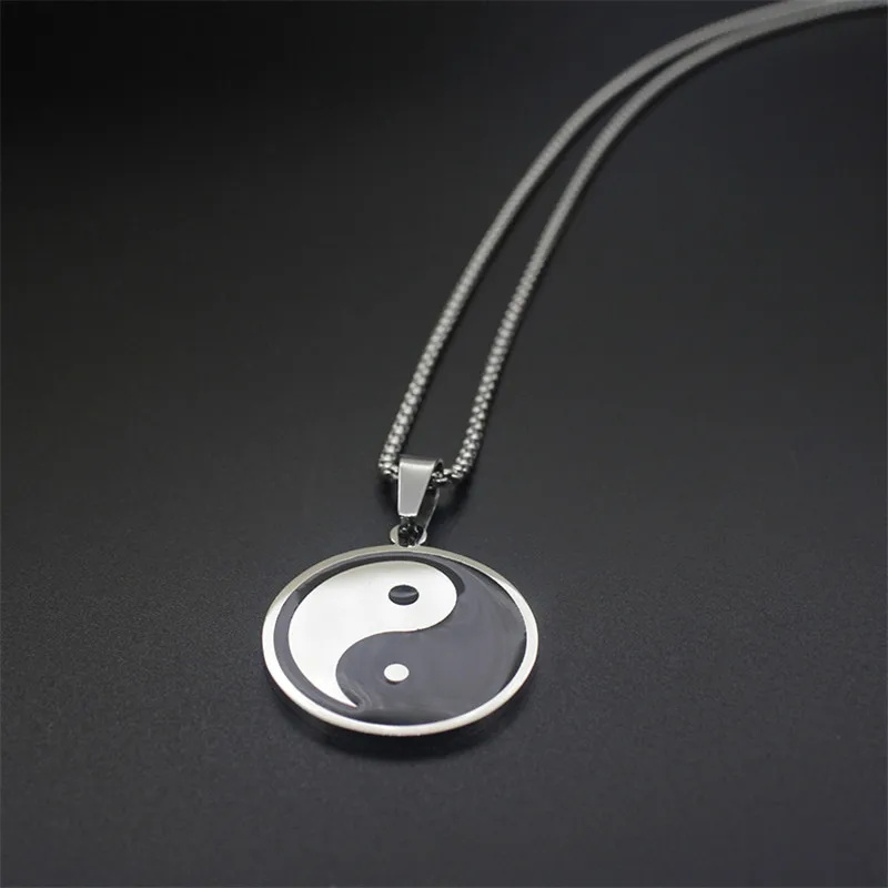 

Fashion Vintage Yin Yang Bagua Taichi Necklace Chain Black White Stainless Steel Necklace Women Men Lucky Amulet Jewelry Gift
