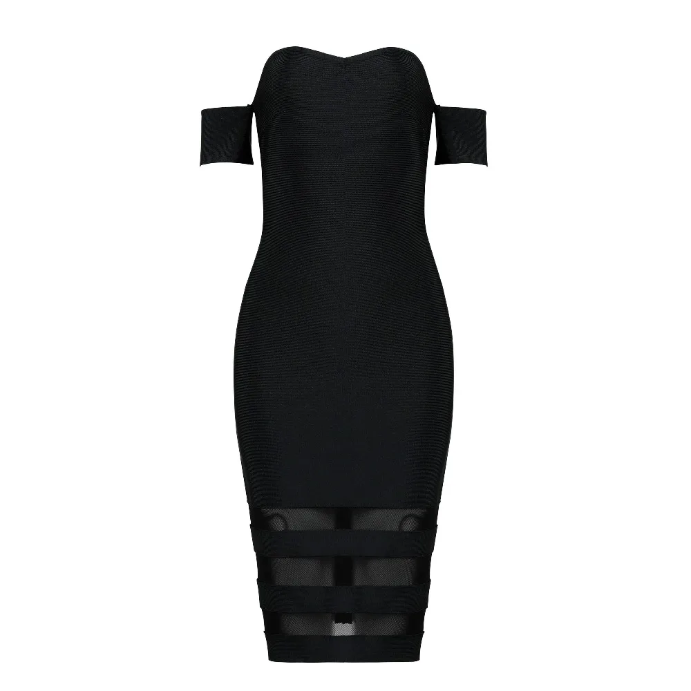 Top Quality Black Off the Shoulder Bandage Dress Celebrity BodyconSlash Neck | Женская одежда