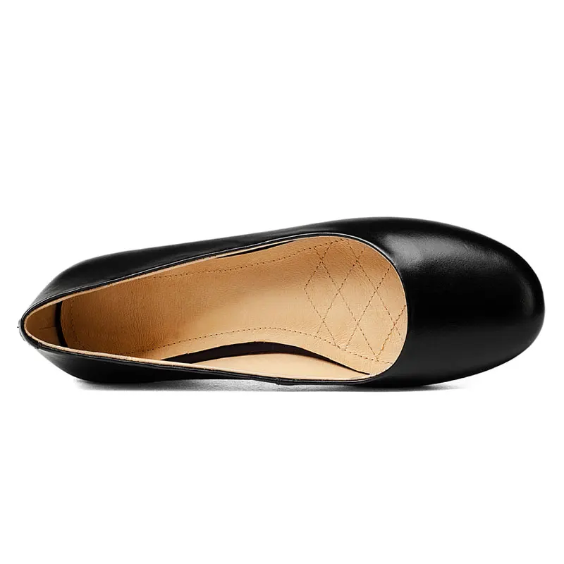 

Fanyuan Women's Genuine Leather Low Heels Shoes Slip On Classic Black Square heel Shoes for Office Ladies Shoes Woman