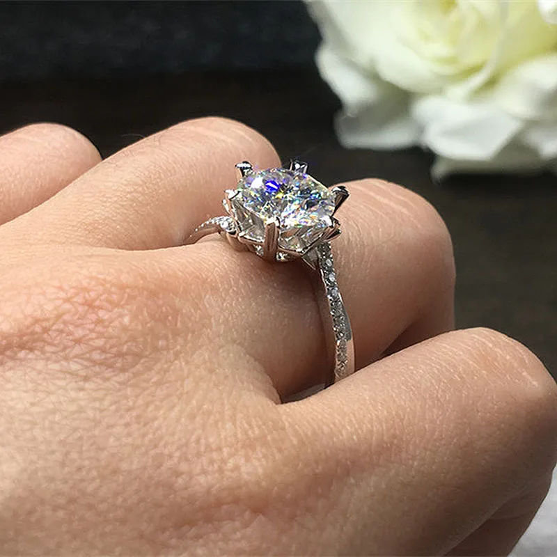 

Solid 18K White Gold 1ct 6.5mm Round Brilliant Cut Moissanite Ring Snowflake Side Wedding Ring Engagment Ring For Women