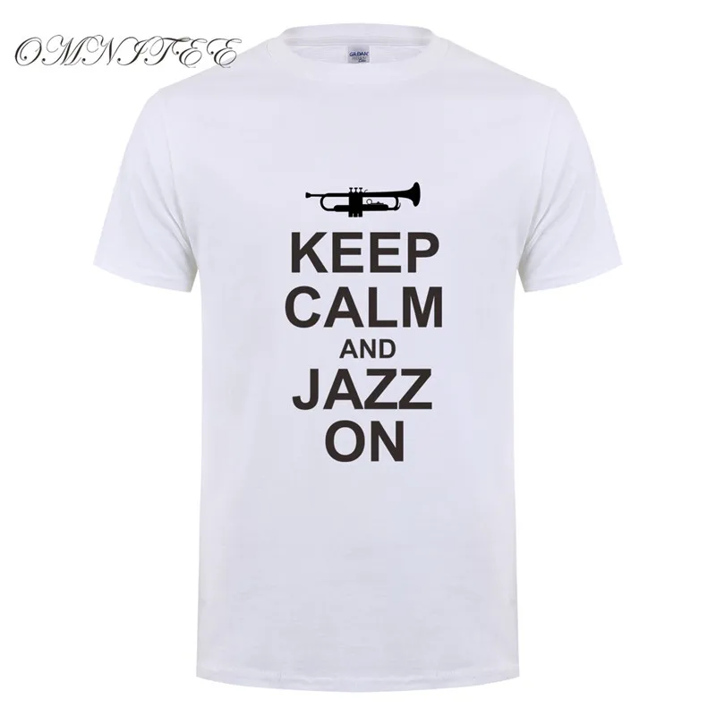 Новые летние Для мужчин Keep Calm and Джаз на забавная футболка Изделие из хлопка с