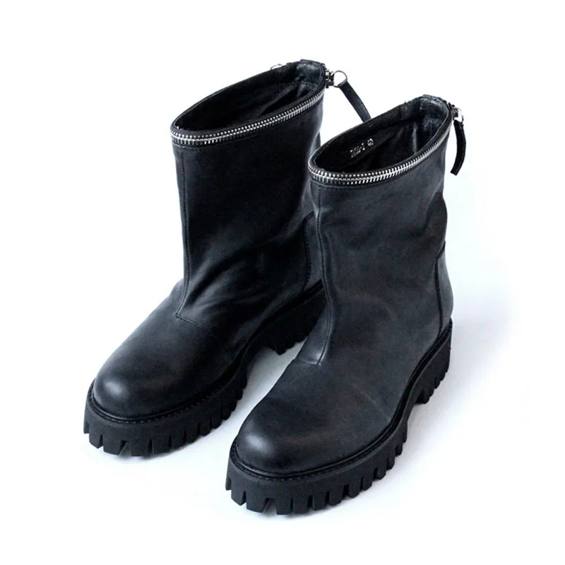 Зимние черные ботинки на толстой подошве с фальш-молнией Мужские в русском стиле
