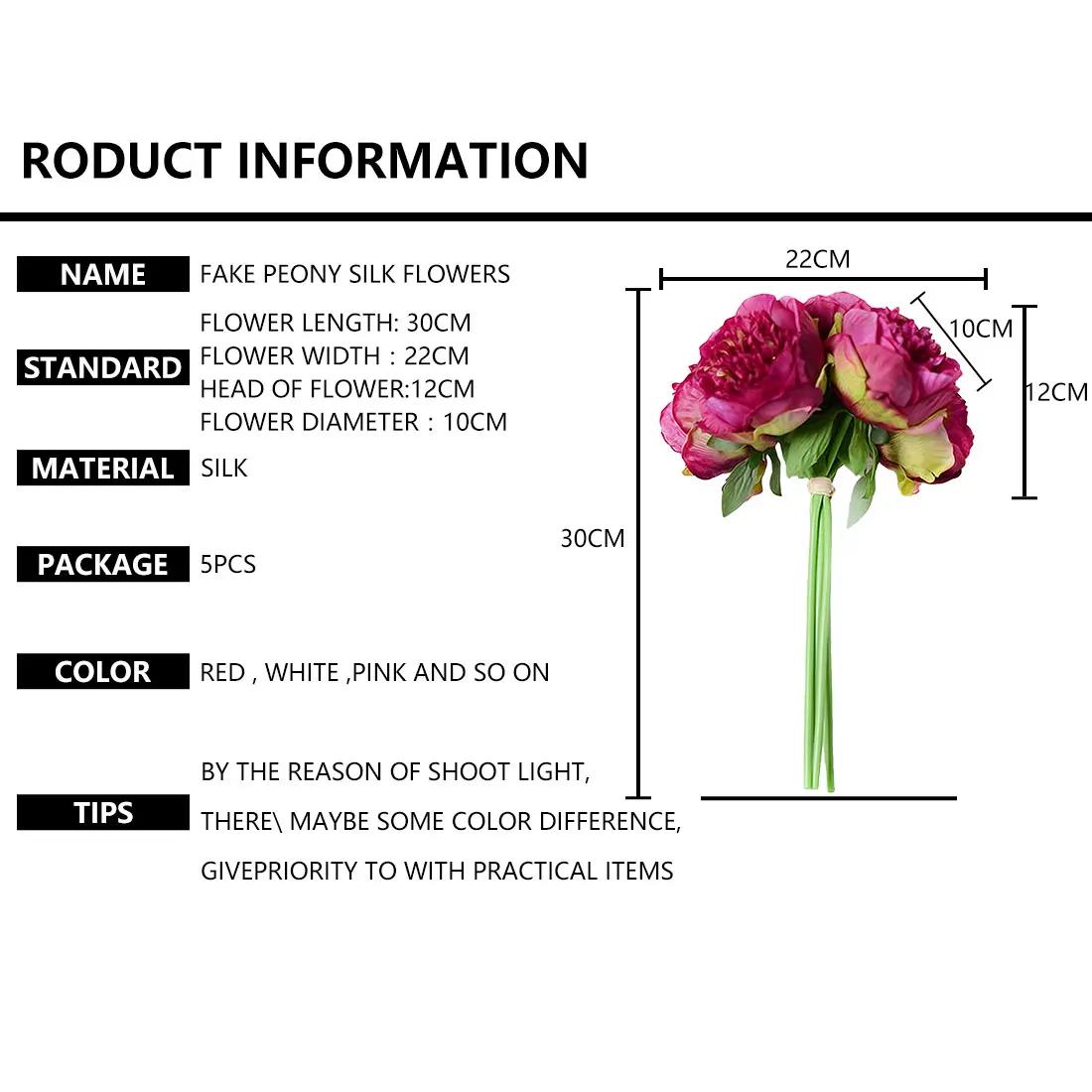 

5 Heads Peony Artificial Silk Flowers Small Bouquet Flower Home Party Spring Wedding Decoration Fake Flower