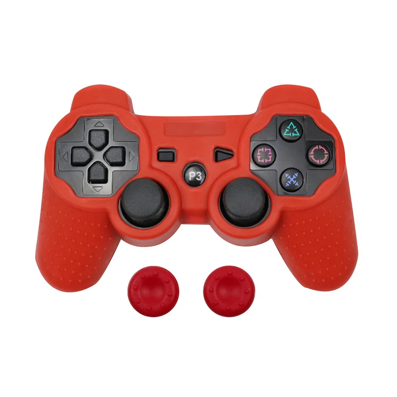 Red-2 Силиконовый чехол для PS3 контроллер, кожаный чехол для Playstation 3 геймпад, аксессуары для игр с 2 силиконовыми колпачками - Цвет: Red-2