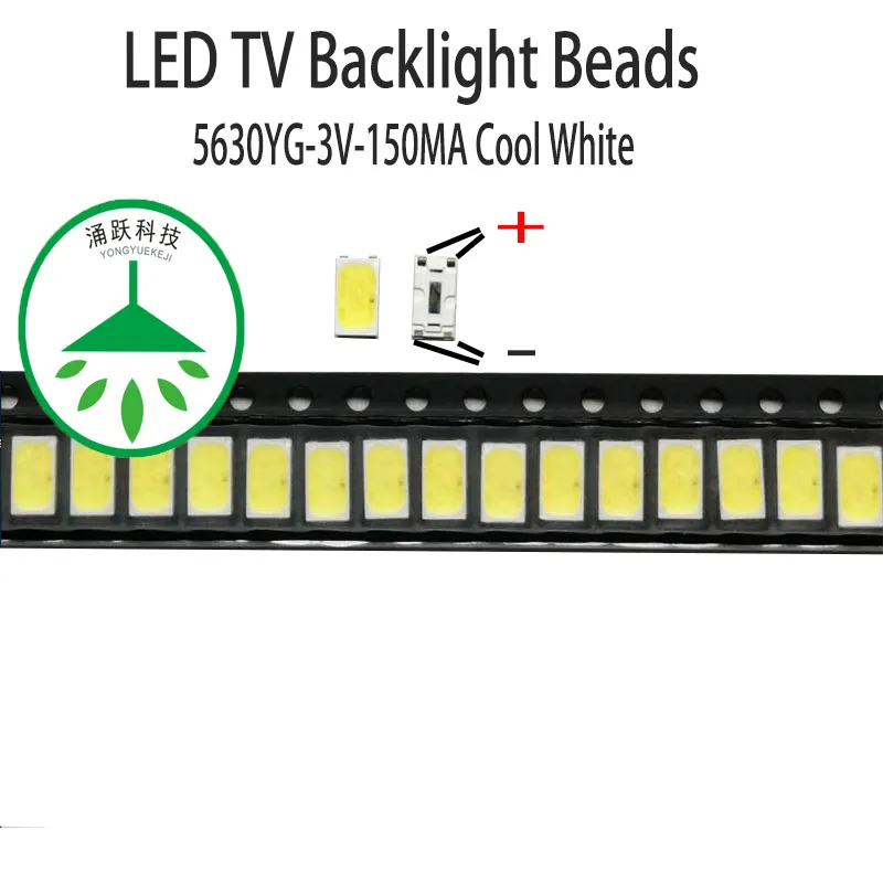 

100Pcs/lot new 5630 3v 150ma 0.5w lamp beads cool white for repair led lcd tv backlight light bar chip hot