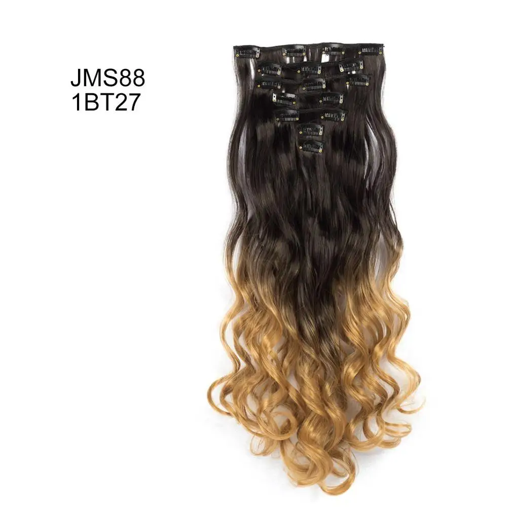 1B/30HL Valenwigs волнистые синтетические волосы на заколках для наращивания, волосы на заколках, 7 шт./компл. 2" 130g градиент Omber Цвет Для женщин шиньоны для стержня волоса - Цвет: 1B/30HL