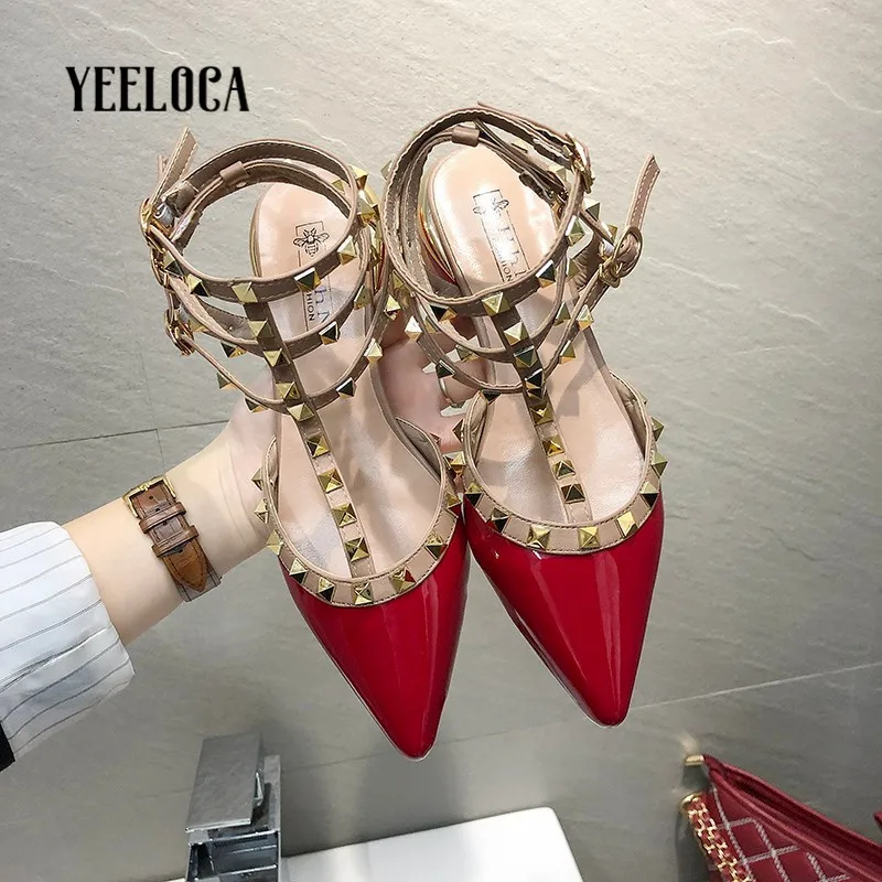 Женские босоножки YEELOCA на низком каблуке с Т-образной шнуровкой острым носком