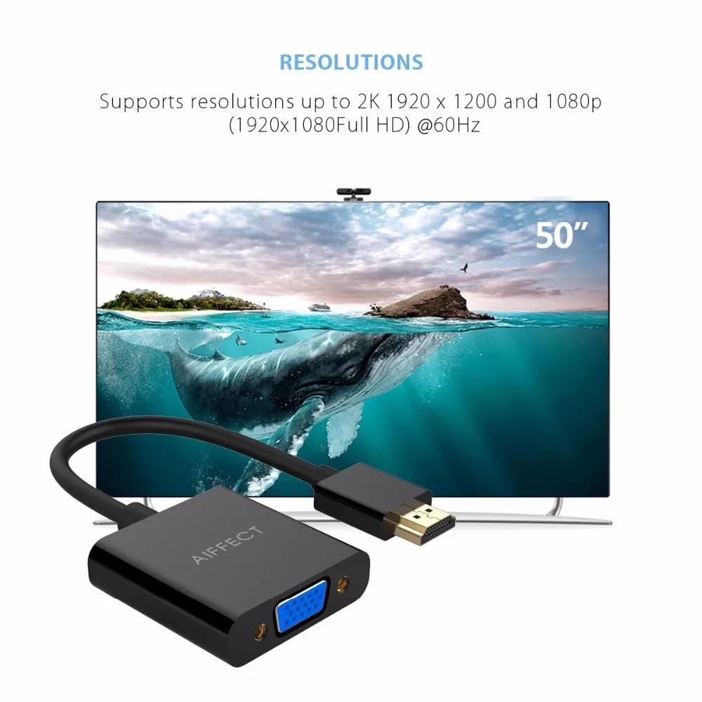 AIFFECT 1080P адаптер для конвертера HDMI в VGA Xbox 360 PS3 ноутбука настольного компьютера hdmi