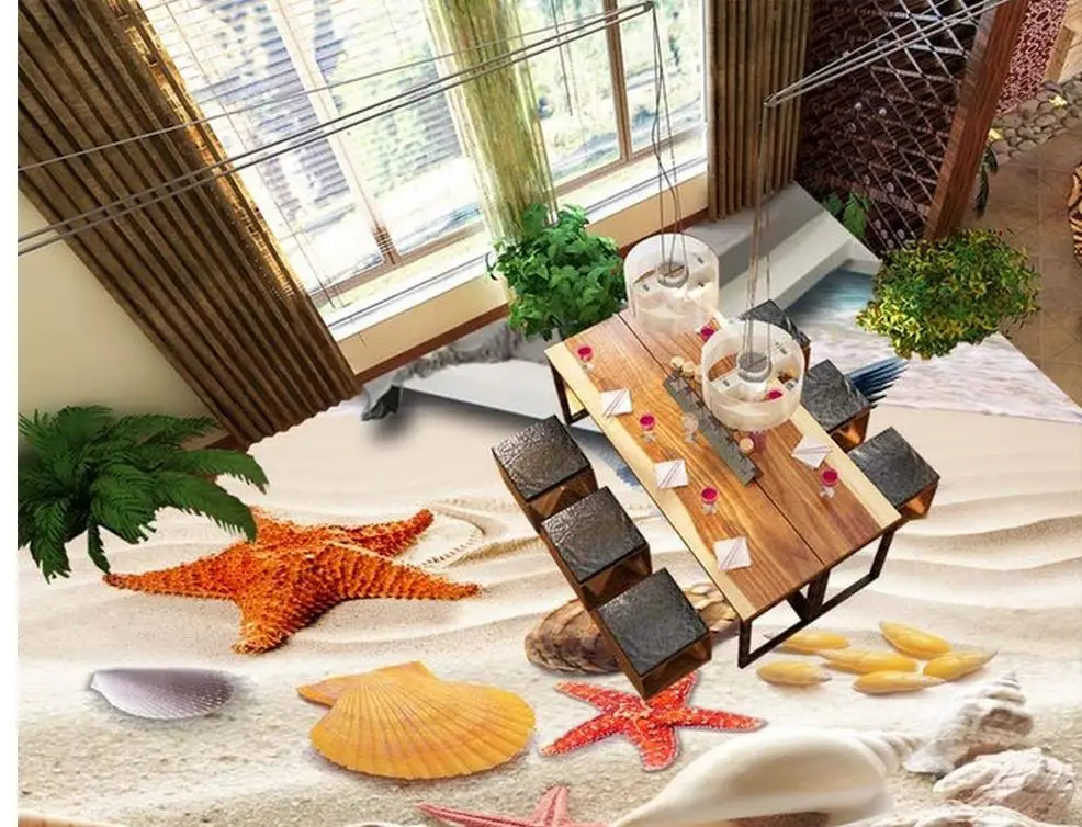 Водонепроницаемые 3D обои из ПВХ рисунок в виде чайки ракушки пола пляжа пола|floor 3d