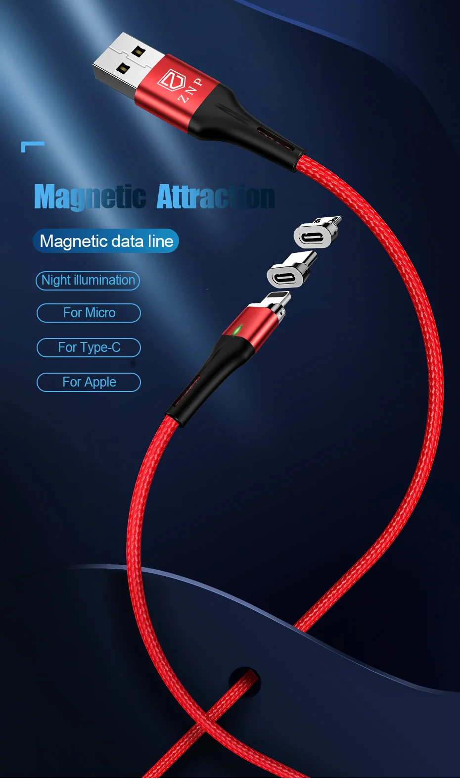 Магнитный кабель ZNP 3A Micro usb type C для быстрой зарядки телефона Micro usb type-C магнитное зарядное устройство USB C для iphone huawei xiaomi кабель
