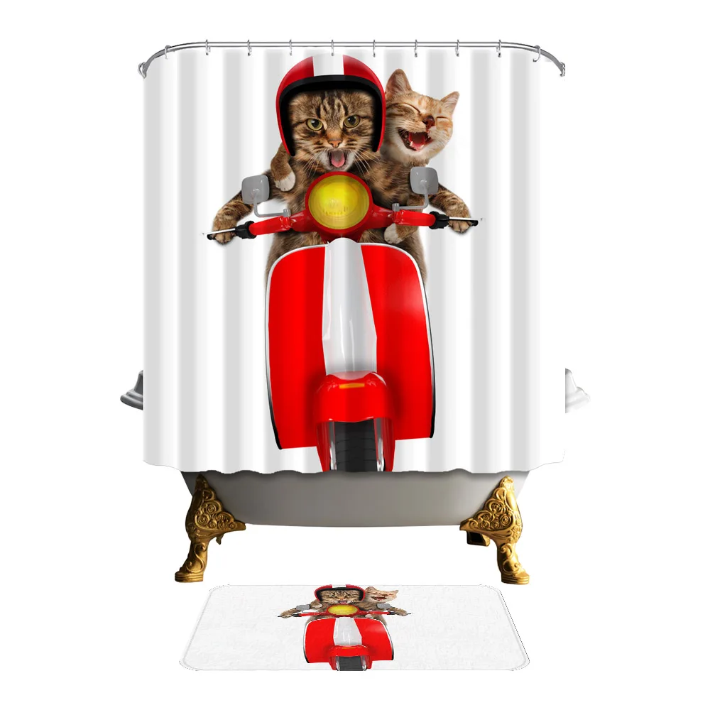 

Holiday Seaside Dog Shower Curtains for Home's Bath Waterproof Mildew Proof Polyester Fabric Bathroom Curtain With 12 Hook