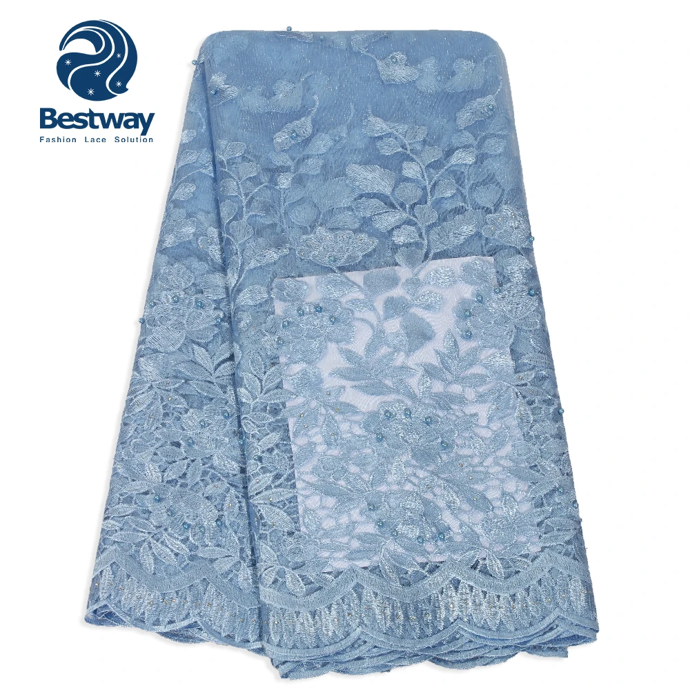 Bestway французский Тюль кружевная ткань сетка Стразы Вышивка бисером цветы чистая
