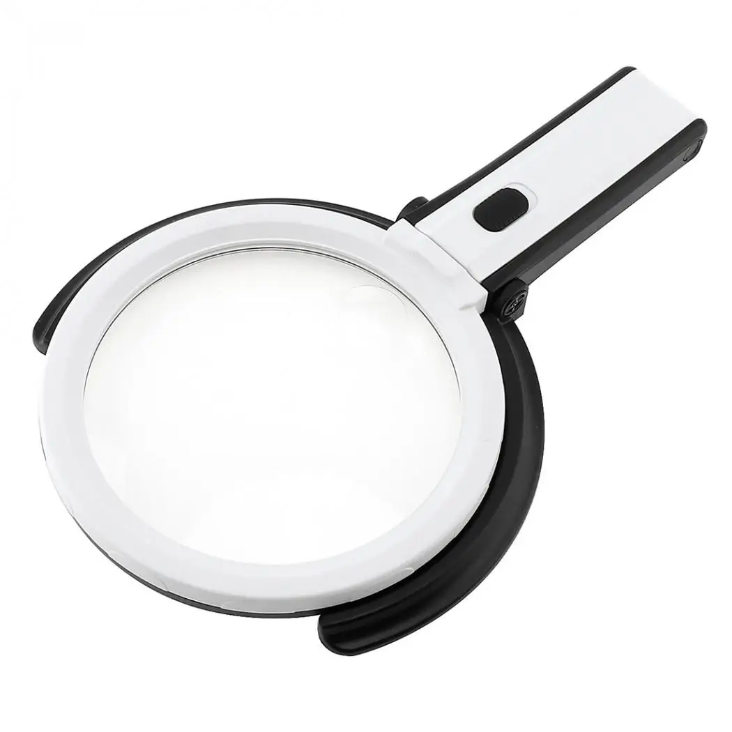 Portable 10 LED Light Magnifier Magnifying Glass with Light Lens Table Desk-type Lamp Handheld Foldable Loupe 2 x 120mm 5x 28mm
