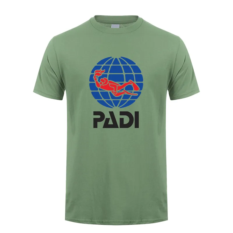 Military Green PADI/футболка; летняя хлопковая футболка с короткими рукавами и надписью «scuba driver padi»; Мужская футболка; футболки; LH-084 - Цвет: Military Green