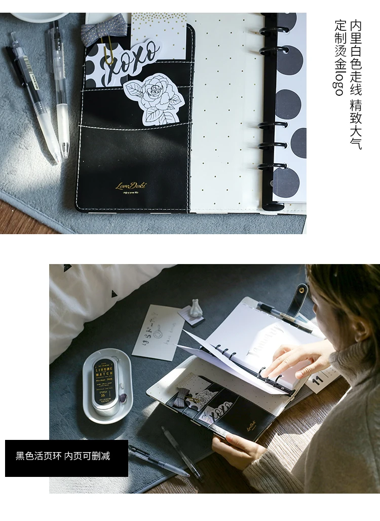 dokibook A7 блокнот планировщик дня kawaii diy украшения офисные принадлежности канцелярские товары оптом черный белый горошек