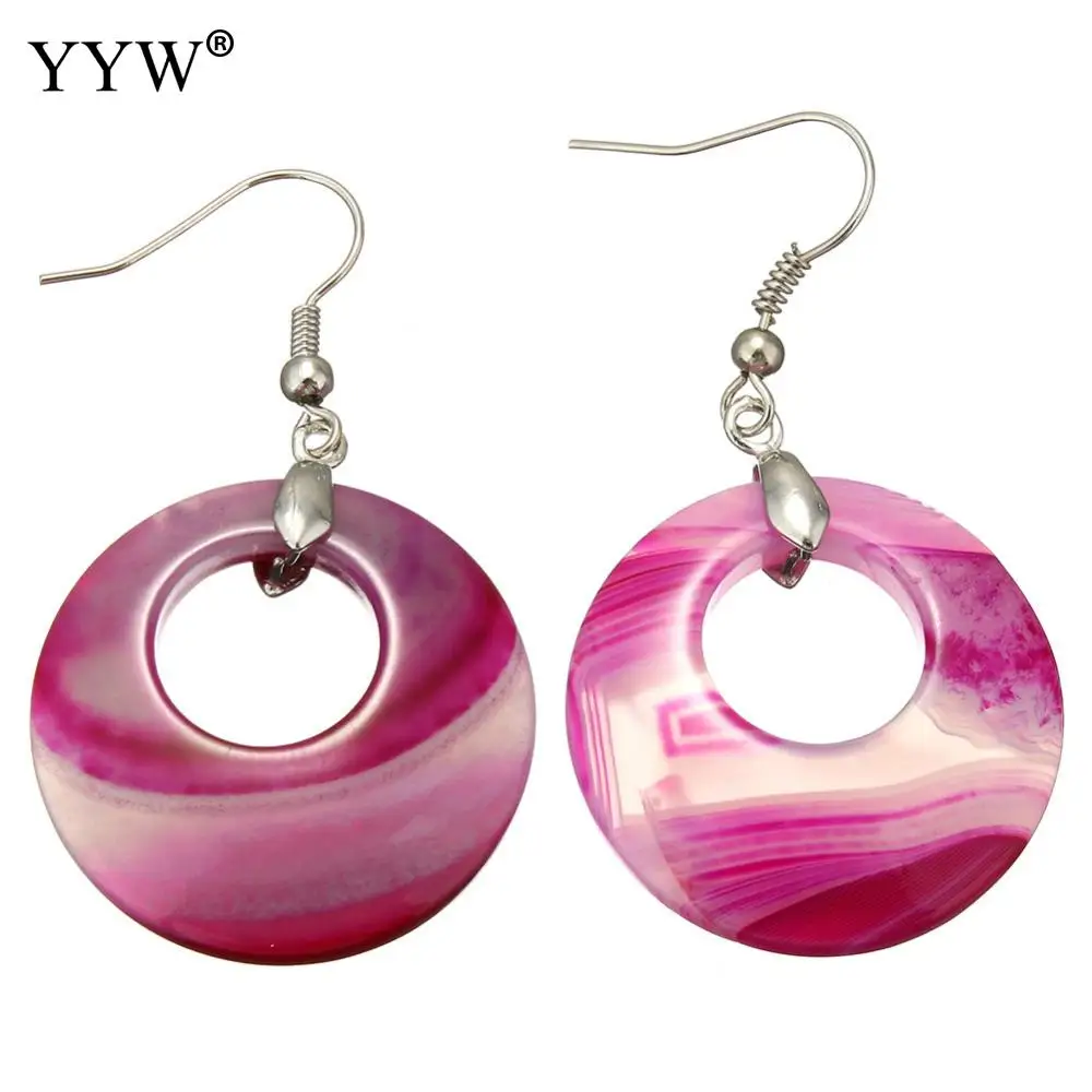 rose agate YYW серьги из натурального камня, европейские женские Агатовые аметисты с кружевом, кварц малахит, бирюза, 28 мм, круглые серьги с камнем - Окраска металла: rose agate