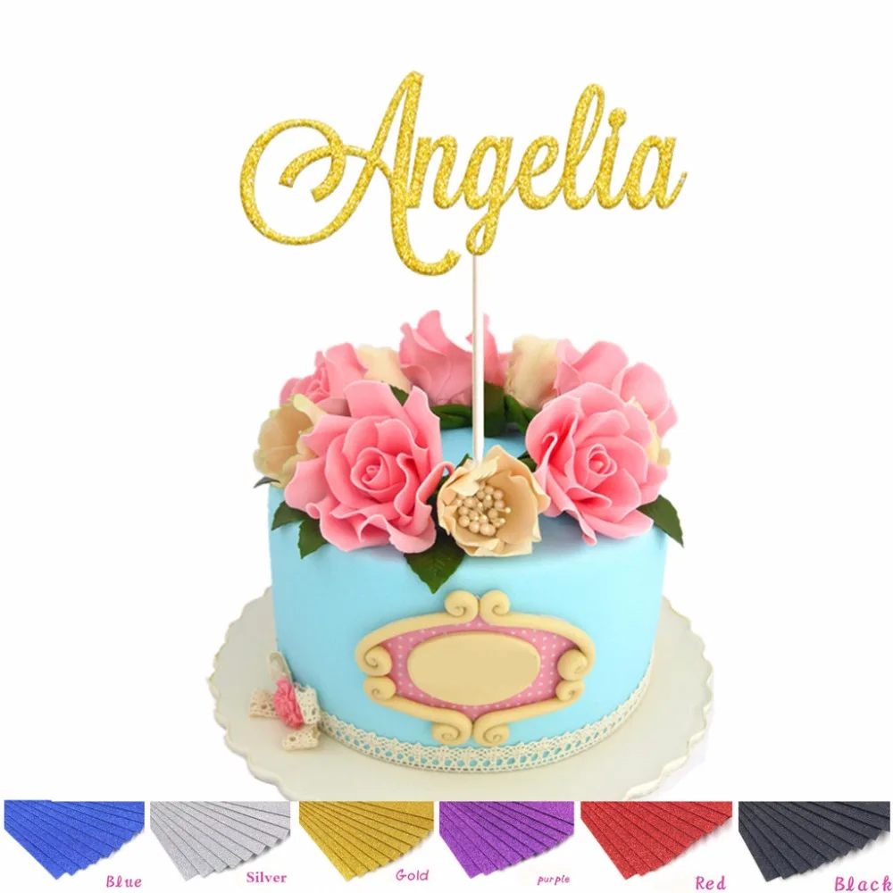 

1 шт персонализированные имя торт Топпер Блестящий Золотой Серебряный торт Топпер пользовательское имя 1 день рождения ребенка душ торт укр...