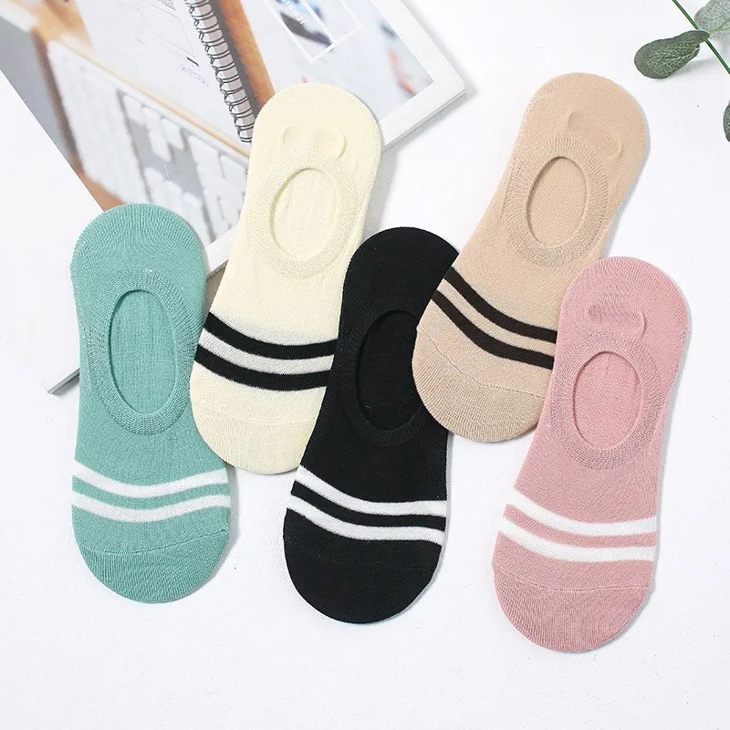 Jeseca 5 Pairs/Lot Women Cotton Sock Cartoon Animal Cute No Show Sock Japanese Kawaii School Student Invisible Non-slip Boat Sox