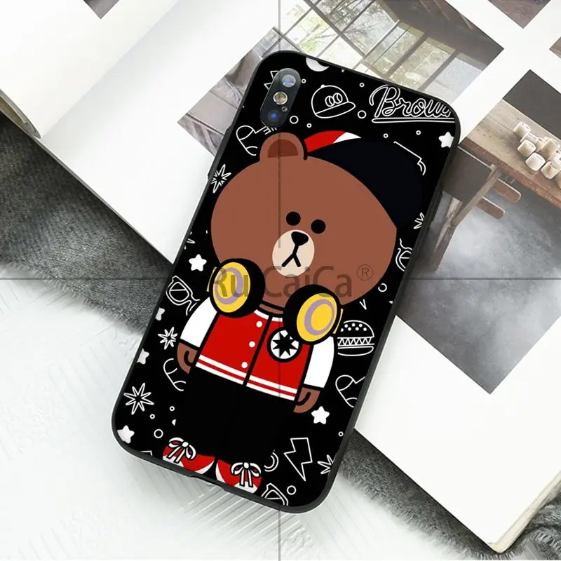 Ruicaica Line Friends BROWN Bear cool Black TPU Soft Phone Cover for Apple iPhone 8 7 6 6S Plus X XS MAX 5 5S SE XR Mobile Cases | Мобильные