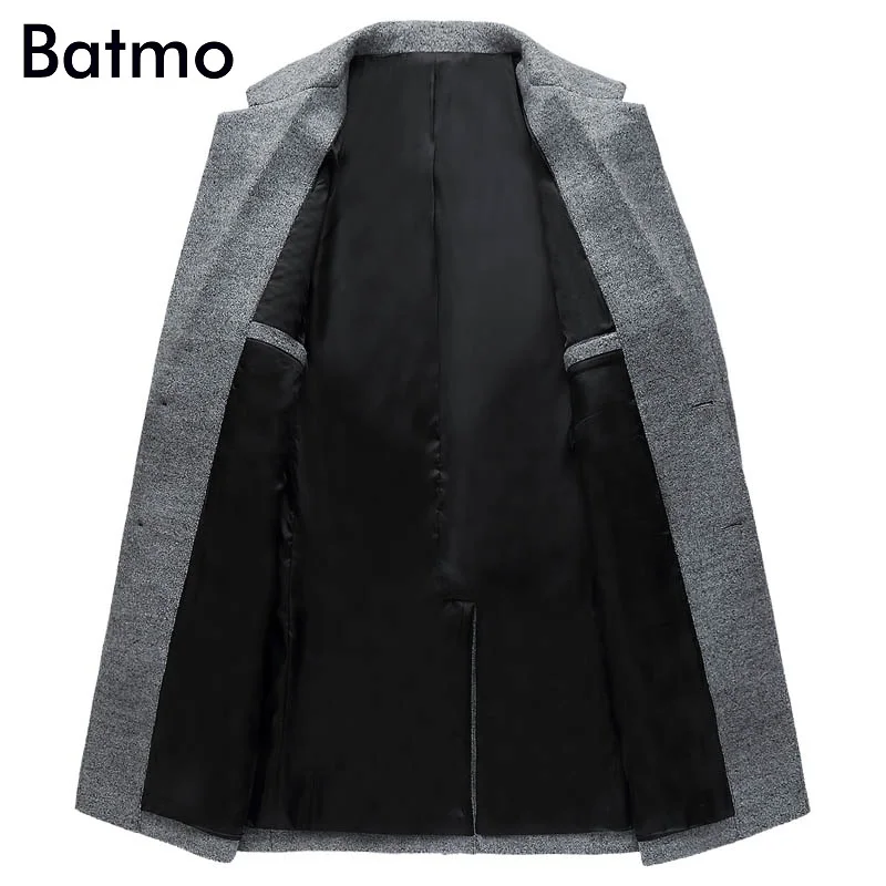 Batmo Новое поступление зимние высококачественные шерстяные мужские черные однобортные тренчи, зимнее пальто для мужчин, большие размеры 1810