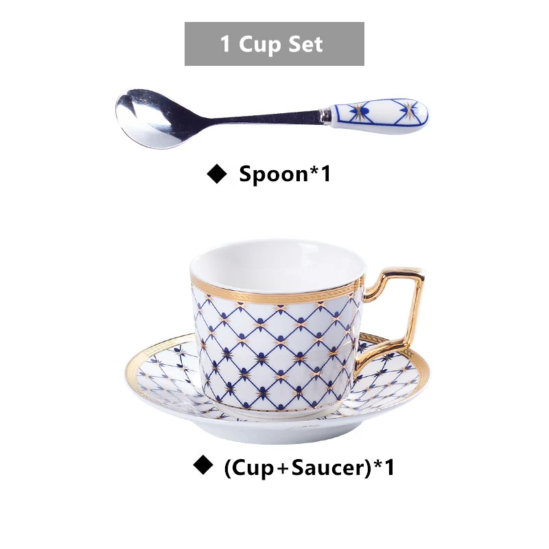 1Coffee Cup Blue Элегантный кофейный сервиз из костяного фарфора, золотой фарфоровый чайный сервиз, роскошный чайник, чашка, современная керамическая кружка, сахарница, сливочник, чайный горшок, молочный кувшин - Цвет: 1Coffee Cup Blue
