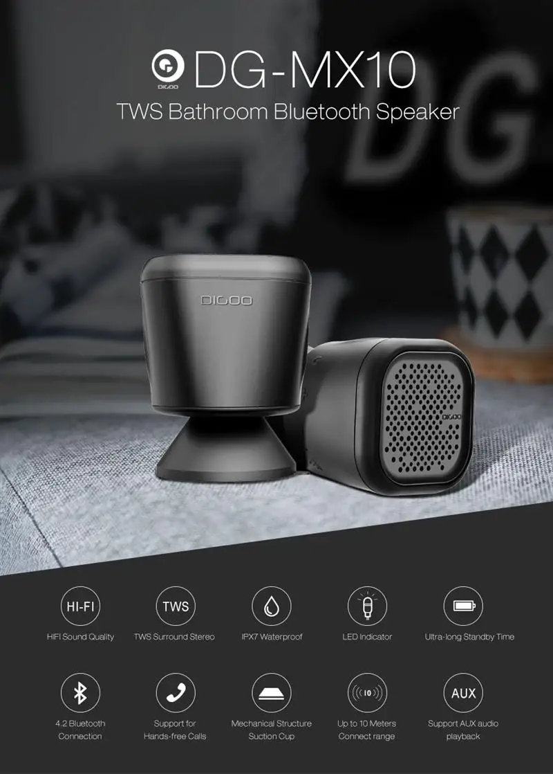 DIGOO 1 шт. DG-MX10 MX10 TWS беспроводной Водонепроницаемый IPX7 bluetooth V4.2 портативный динамик HD звук и улучшенный бас громче громкость 3 Вт