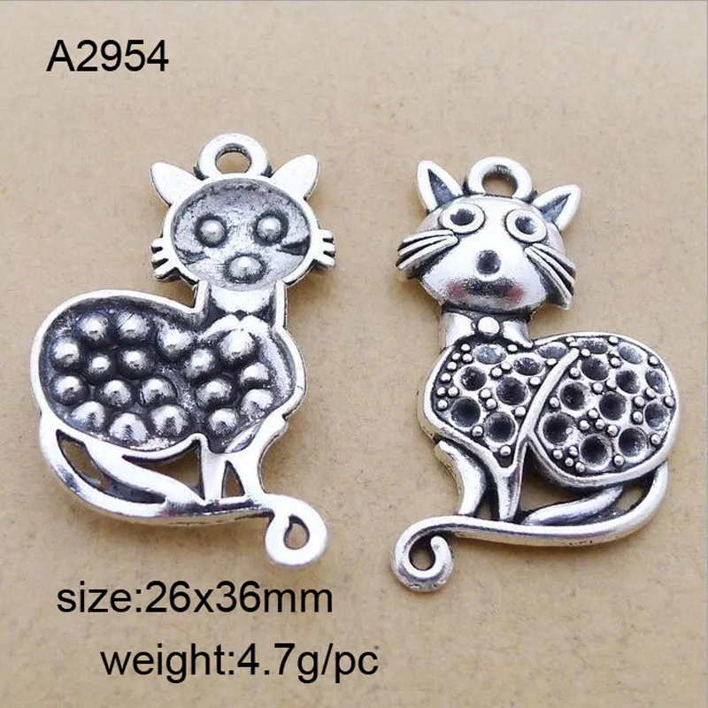 

25pcs Antique Silver Qute Alloy Cat Charms Pendants 26x36mm