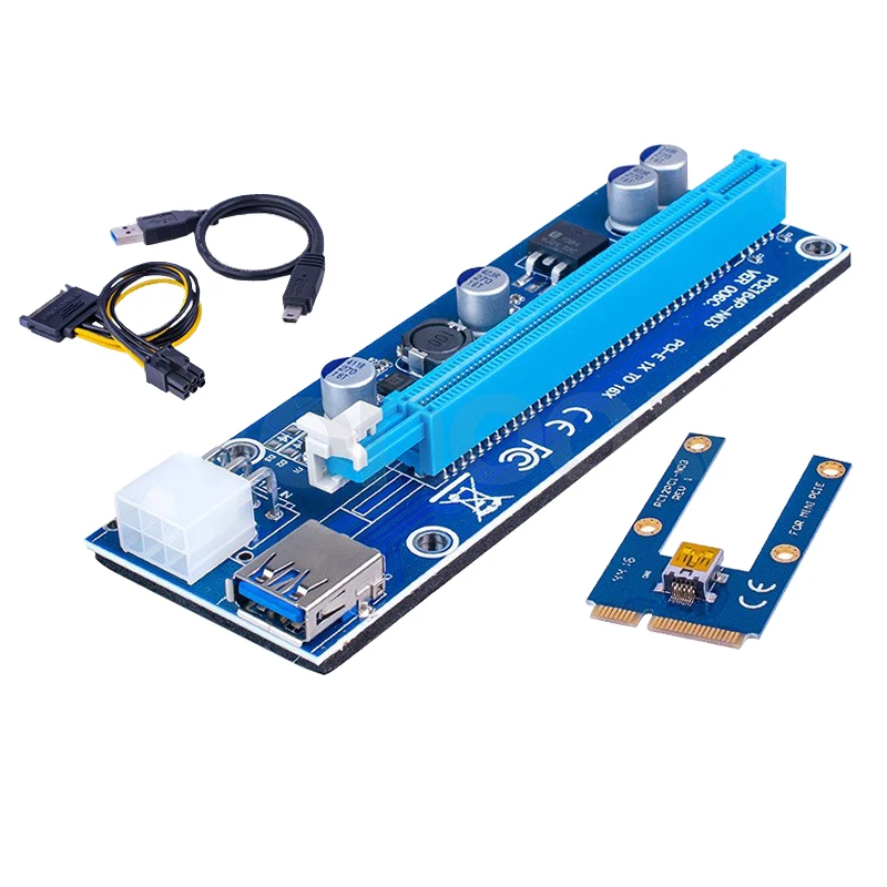 Новая мини PCI Express PCI-E Райзер-карта PCIe 1x до 16x адаптер с SATA 6-контактным кабелем USB