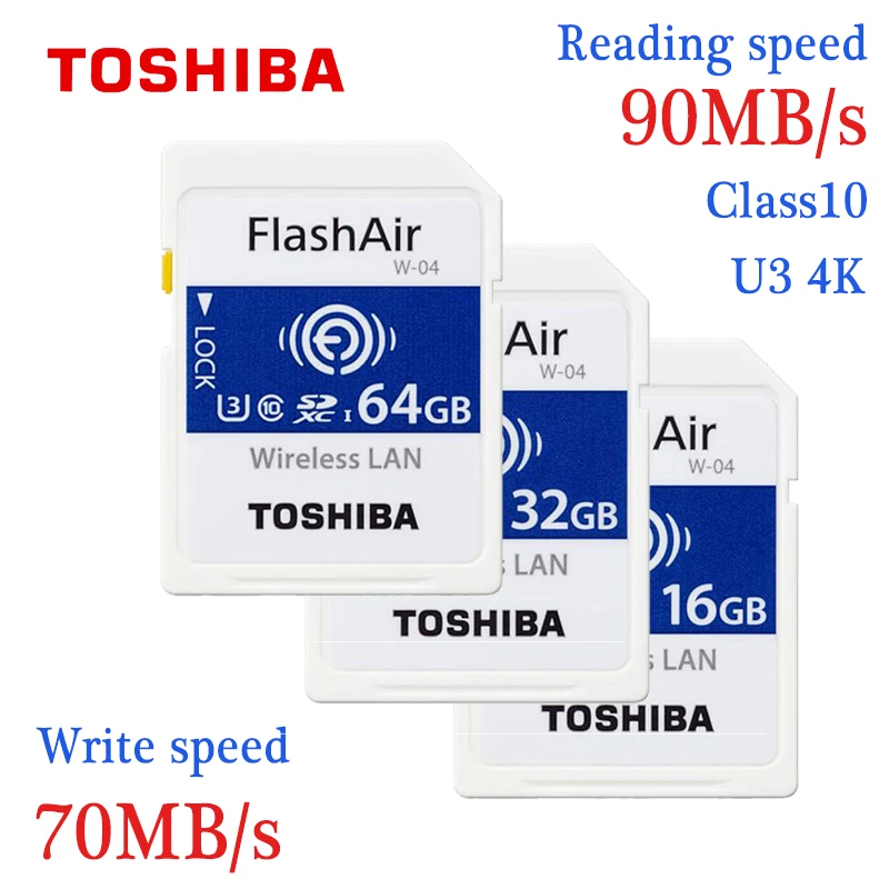 Карта памяти TOSHIBA Wifi 16 ГБ 32 64 Гб 90 м/с SDHC SDXC Class 10 U3 Tarjeta SD FlashAir W 04 sd карта для цифровой