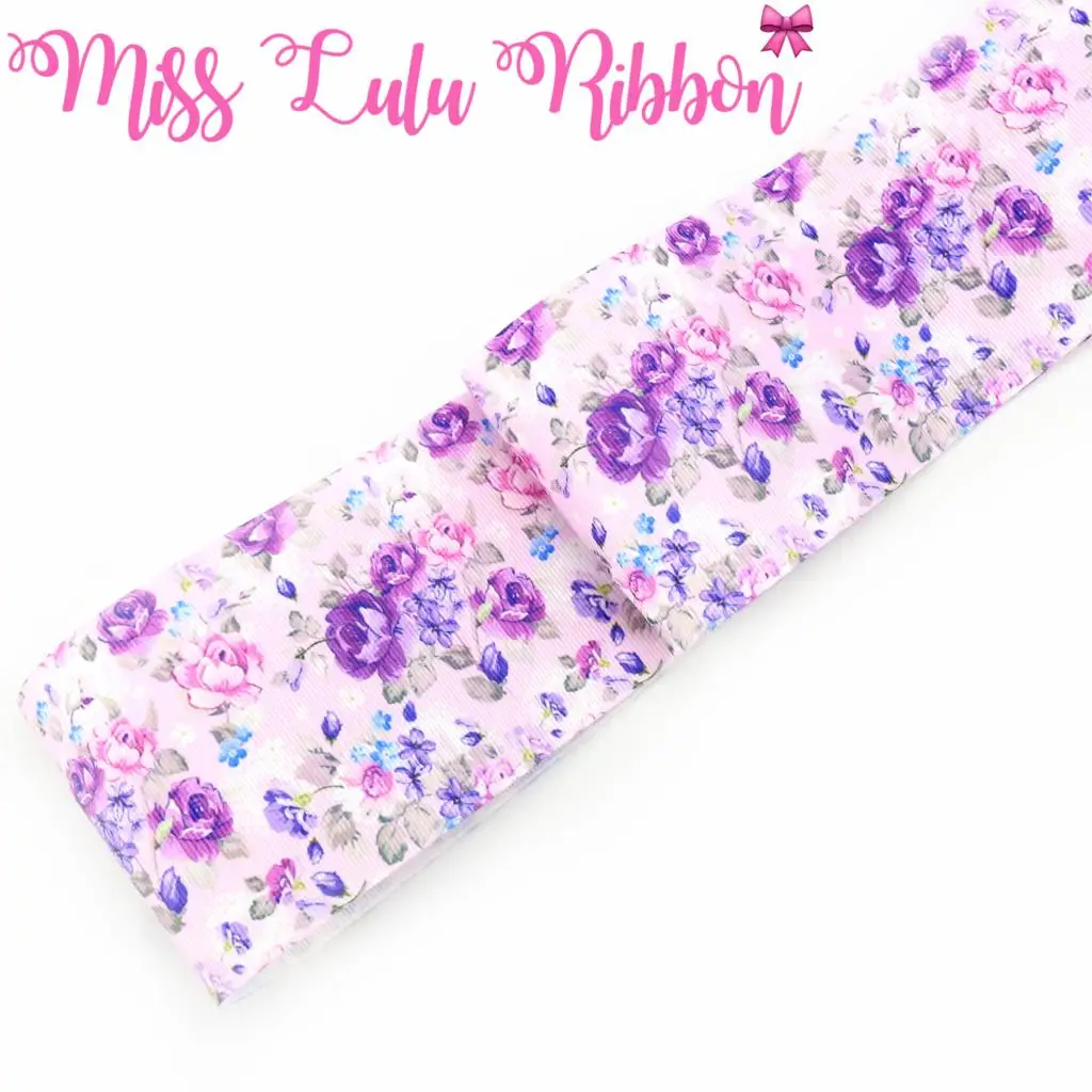 

16mm-75mm Cartoon Series Spring Flower Printed Grosgrain/Foe Ribbon Gradient Color DIY Hair Bowknots Gift Pack 50yards/roll