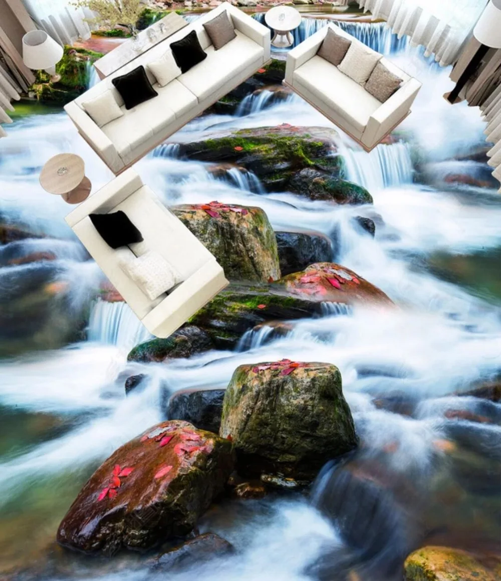 

[Self-Adhesive] 3D Spring Water Stone 7 Non-slip Waterproof Photo Self-Adhesive Floor Mural Sticker WallPaper Murals Wall Print
